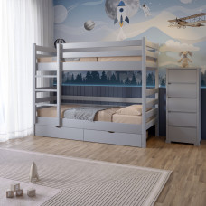 Двоярусне дитяче ліжко Mebigrand Соня Світло-сірий (RAL 7040) 80х200 см з ящиками (MBG-15267)