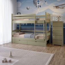 Двоярусне дитяче ліжко Mebigrand Бай-Бай Оливковий (RAL1020) 80х190 см з ящиками (MBG-15498)