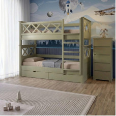 Двоярусне дитяче ліжко Mebigrand Мальта Оливковий (RAL1020) 90х190 см з ящиками (MBG-15025)