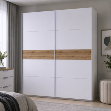 Шкаф купе Doros G-Caiser Белый/Белый вставка Дуб Эвок 2 ДСП /5 частей 220х60х240 (44900283) (DRS-012234)