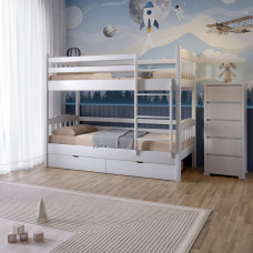 Двоярусне дитяче ліжко Mebigrand Бай-Бай Білий (RAL9003) 80х200 см з ящиками (MBG-15451)