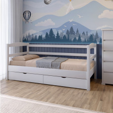 Кровать детская Mebigrand Чикаго Литл-2 Белый (RAL9003) 80х190 см с задним бортиком и ящиками (MBG-16288)