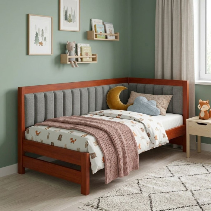Полуторная деревянная кровать Mebigrand Лиза М1 (правая спинка) Яблоня/Аляска 93 (Серый) 120x200 см MBG-25449