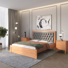 Двуспальная деревянная кровать Mebigrand Торонто Люкс Т3 (подъемный механизм) Яблоня/Аляска 93 (серый) 140х200 см (MBG-19096)