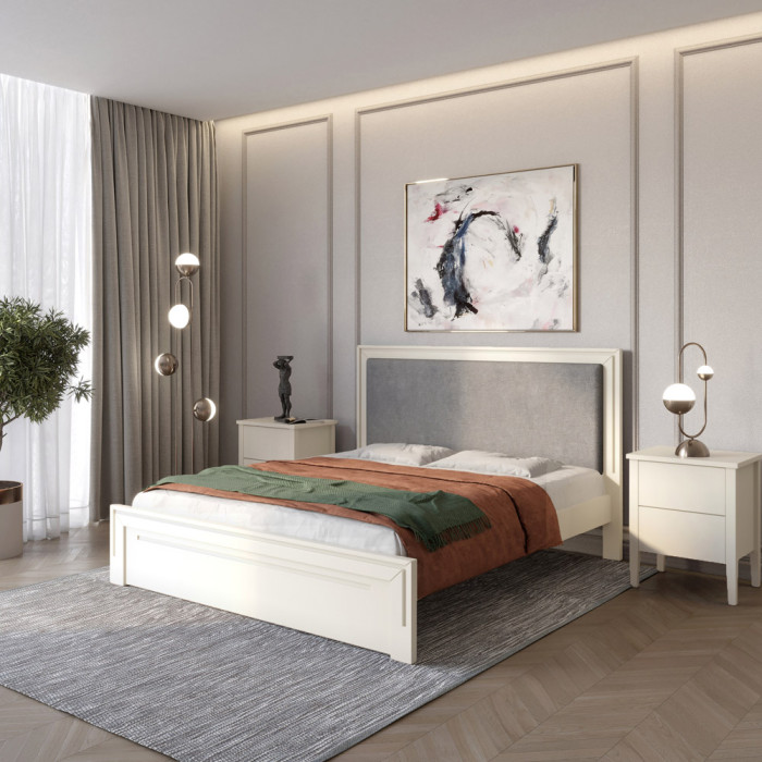 Двуспальная деревянная кровать Mebigrand Торонто Люкс Т4 (подъемный механизм) Айвори (S0505Y30R)/Аляска 93 (серый) 140х200 см (MBG-19576)