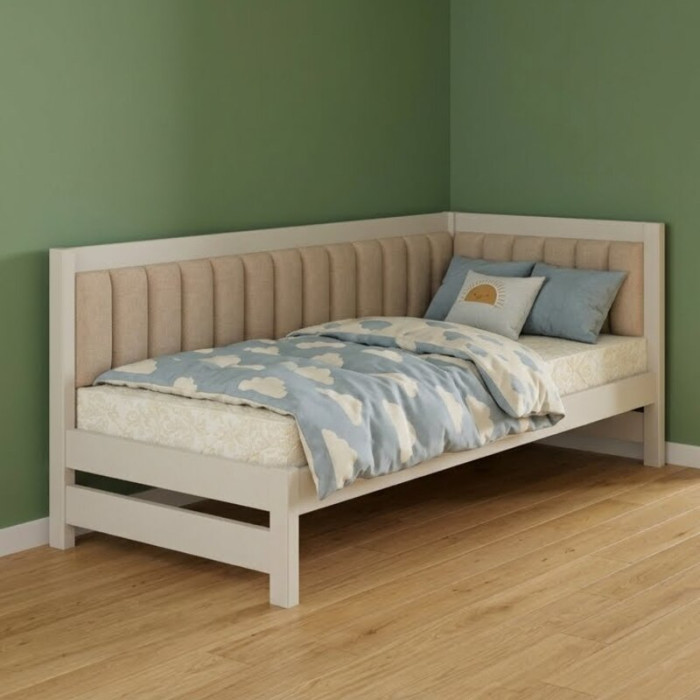 Полуторне дерев'яне ліжко Mebigrand Ліза М1 (права спинка) Білий (RAL9003)/Аляска 23 (Бежевий) 120x200 см MBG-25361