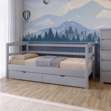 Кровать детская Mebigrand Чикаго Литл-2 Светло-серый (RAL-7040) 80х190 см с задним бортиком и ящиками (MBG-16332)