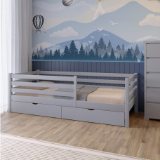 Кровать детская Mebigrand Ника Светло-серый (RAL-7040) 120х200 см с задним бортиком с ящиками (MBG-16121)