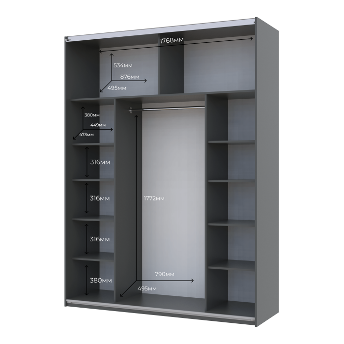 Шафа-купе двохдверна Doros G-Caiser 180х60х240 см Графіт/2 Чорних скла (DRS-011030)