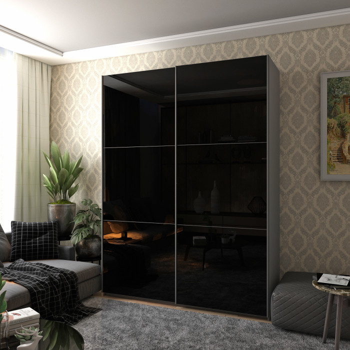 Шафа-купе двохдверна Doros G-Caiser 180х60х240 см Графіт/2 Чорних скла (DRS-011030)
