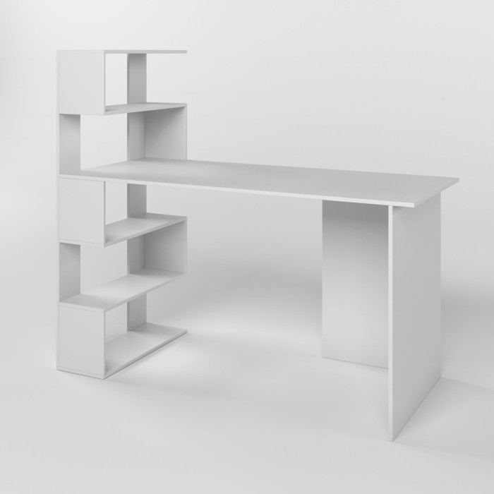 Cтол компьютерный с полками М-ЗОН Джеко 1416L левый Нимфея Альба (белый) (MZN-031025)