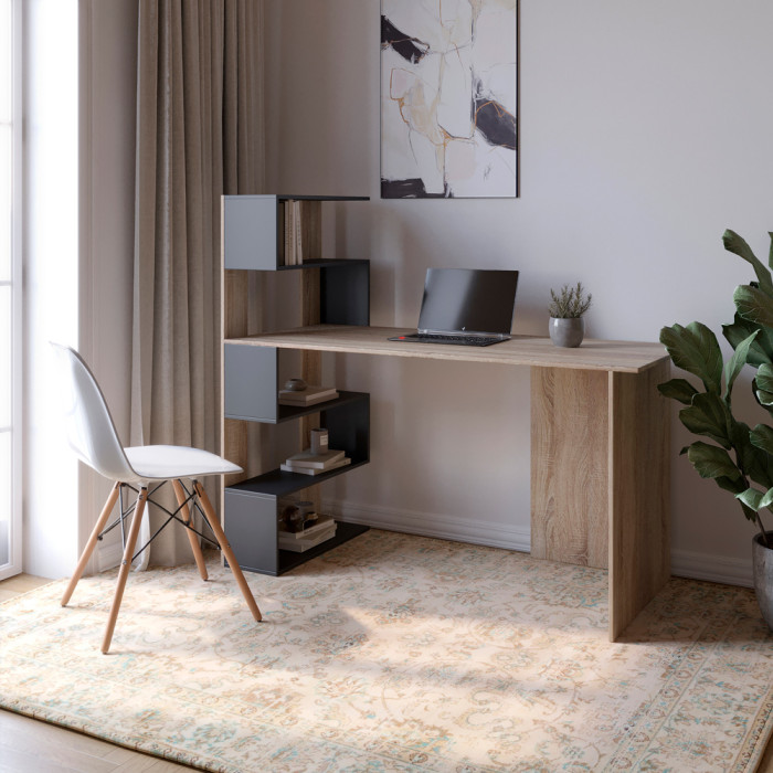 Cтіл комп'ютерний з полицями М-ЗОН Джеко 1416L лівий Сонома/Антрацит (MZN-031027)