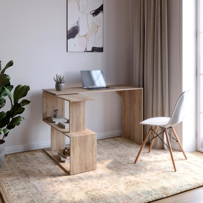 Стіл комп'ютерний поворотний з полицями М-ЗОН Джеко 1200 Сонома (MZN-031032)