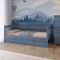 Кровать детская Mebigrand Карина-2 Синий (S 7010 R 90B) 70х190 см с задним бортиком и ящиками (MBG-2531)