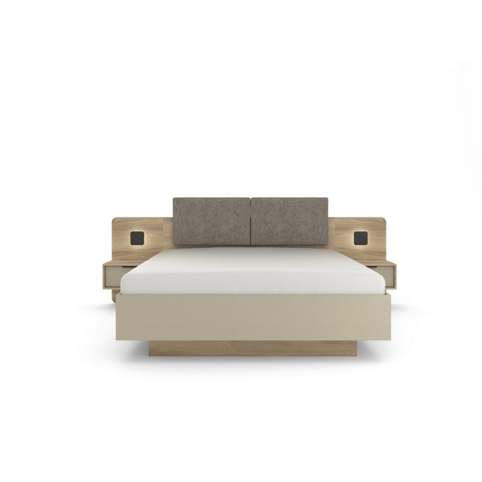 Ліжко (каркас) Perfect Home Летто / Letto 160 двоспальне з тумбами приліжковими та підсвіткою Дуб терра темний/сірий кам'яний (PFH-092038)