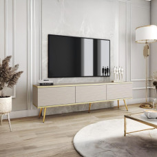 Тумба под телевизор Perfect Home Оро/Oro 3-дверная с золотыми ножками RTV175 MDF Бежевый (PFH-091347)