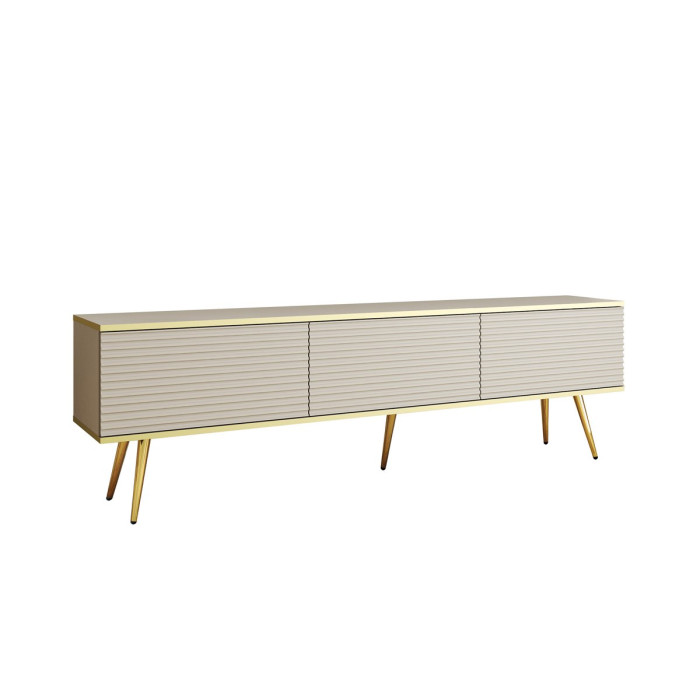 Тумба під телевізор Perfect Home Оро / Oro 3-дверна з золотими ніжками RTV175 MDF Бежевий (PFH-091347)