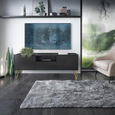 Тумба под телевизор Perfect Home Гармоны / Harmony 1-дверная с 2 ящиками и золотыми ножками RTV144 Черный/черный мрамор роял (PFH-091179)