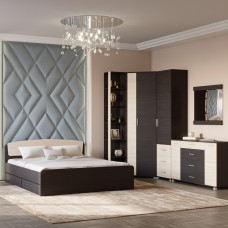 Спальня Еверест Бриз комплект 1 (модульний - 6 елементів) з комодом Бриз К-6 (ролики) венге/дуб молочний (EVR-2545)