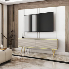 Тумба под телевизор Perfect Home Оро/Oro 2-дверная с золотыми ножками RTV135 MDF Бежевый (PFH-091331)