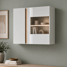 Вітрина навісна Perfect Home Арко / Arco 2-дверна 2D1W/96 Білий глянець/дуб грандсон (PFH-091031)