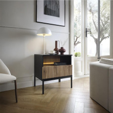 Тумба приліжкова з підсвіткою Perfect Home Сенто / Sento S54 з 1 шухлядою Чорний/дуб вотан (PFH-091484)