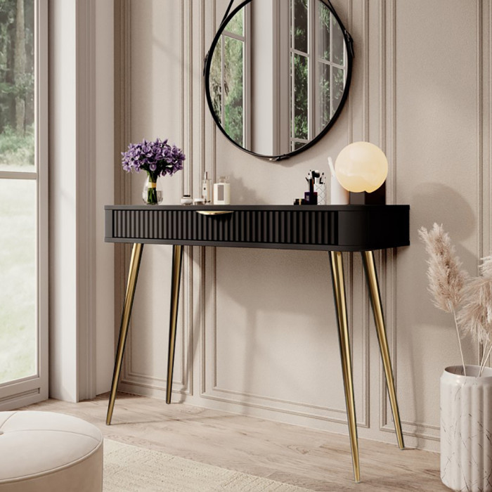 Стіл туалетний Perfect Home Ланте / Lante 1S/100 з 1 шухлядою і золотими ніжками Чорний (PFH-091196)