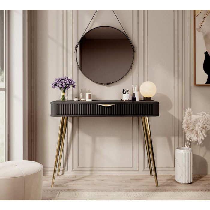 Стіл туалетний Perfect Home Ланте / Lante 1S/100 з 1 шухлядою і золотими ніжками Чорний (PFH-091196)