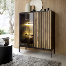 Витрина низкая с подсветкой Perfect Home Сенто / Sento WT104 2-дверная Черный/дуб вотан (PFH-091490)