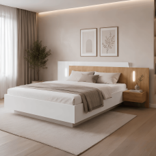Ліжко (каркас) Perfect Home 3Д / 3D 160 двоспальне з тумбами приліжковими та підсвіткою Білий/дуб крафт золотий (PFH-091046)
