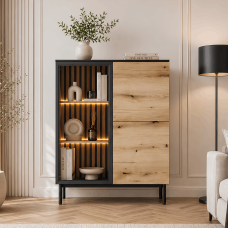 Вітрина низька з підсвіткою Perfect Home Ланг / Lang 3-дверна 3D1W/100 Чорний/дуб евок (PFH-091141)