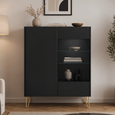 Вітрина Perfect Home Гармоні / Harmony 2-дверна з золотими ніжками WT97 Чорний/чорний мармур роял (PFH-091186)