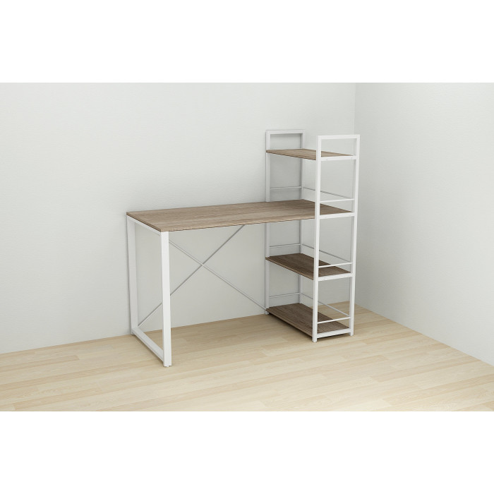 Письмовий стіл Ferrum-decor Серії Конект з етажеркою 75x120x600 білий ДСП Дуб Сонома Трюфель 16мм (FRD-104228)