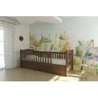 Дитяче ліжко Mebigrand Каріна-2 Горіх лісовий 80х190 см із заднім бортиком та ящиками (MBG-2514)