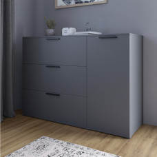 Комод LION Краш с тремя выдвижными ящиками и закрытыми полками Антрацит (LION-044141)