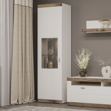 Пенал у вітальню 1Д високий Сокме Санторіні 206x60x37,4 Білий/Дуб вікинг (SKM-081002)