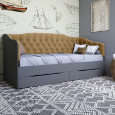 Ліжко дитяче односпальне LION Л-9 з м'якою спинкою і висувними шухлядами 190x90 см Антрацит/Лілі-02 (LION-041467)