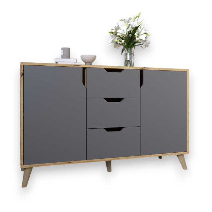 Комод у вітальню з ніжками в кольорі Горіх світлий М-ЗОН Борн 1200 Дуб артизан/Антрацит (MZN-031089)