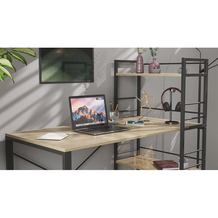 Письмовий стіл Ferrum-decor Серії Конект з етажеркою 75x120x600 чорний ДСП Дуб Сонома 16мм (FRD-104222)