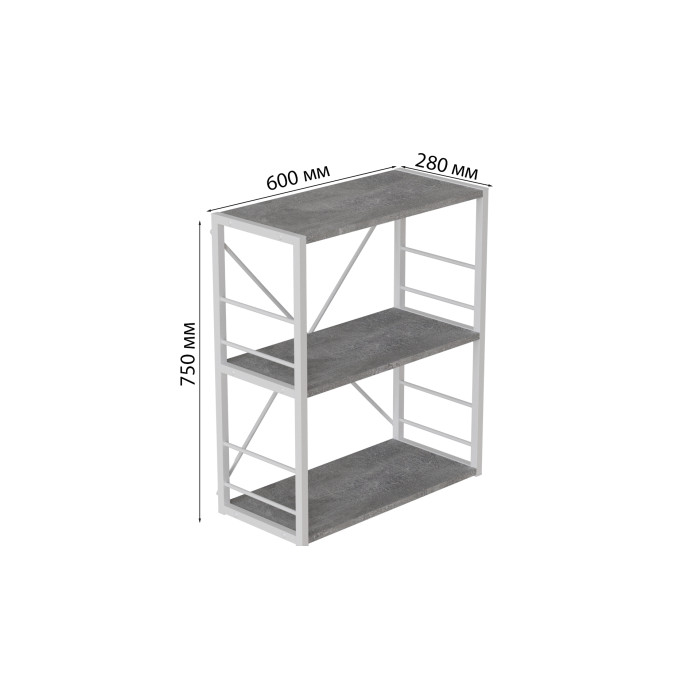 Етажерка 3/60 Ferrum-decor Серії Конект 75x60x28 білий ДСП Бетон 16мм (FRD-104262)