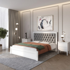 Односпальная деревянная кровать Mebigrand Торонто Т3 Белый (RAL9003)/Аляска 93 (серый) 80х190 см (MBG-8088)