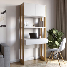 Модуль-2 стелаж зі столом та полицями LION Нобу Німфея Альба (білий)/Дуб Артизан (LION-042454)