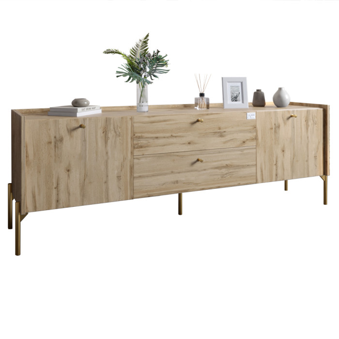 Тумба под телевизор с ящиками LION Wood с золотыми ножками 160x40x65 см Дуб Аппалачи (LION-043112)