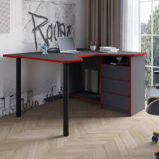Геймерский компьютерный стол LION Буст угловой с ящиками Антрацит/Красный (LION-041464)