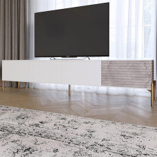 Тумба під телевізор на золотих металевих ніжках LION Грей Німфея Альба (білий)/Камінь (LION-042572)