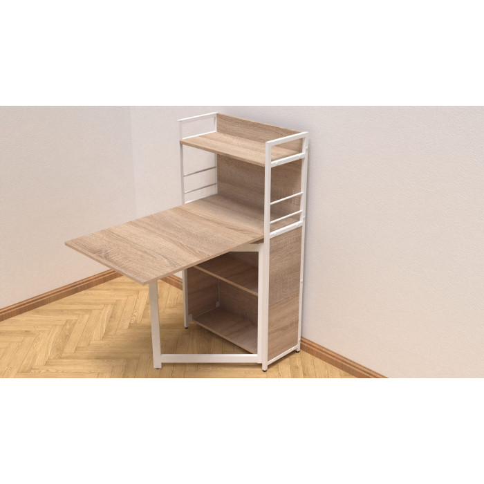 Стол книжка с этажеркой Практик 1 Ferrum-decor 1200x640x990 Белый металл ДСП Дуб Сонома 16 мм (FRD-104621)