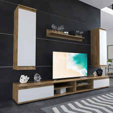 Модульная стенка для гостиной Гербор Люсия 220 Дуб тахо/Нимфея альба (белый) (GRB-1913)