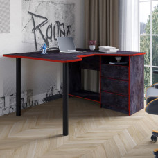 Геймерский компьютерный стол LION Буст угловой с ящиками Бетон темный/Красный (LION-041465)