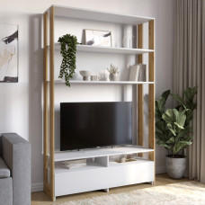 Модуль-4 стелаж з полицями та тумбою під ТВ LION Нобу Німфея Альба (білий)/Дуб Артизан (LION-042440)