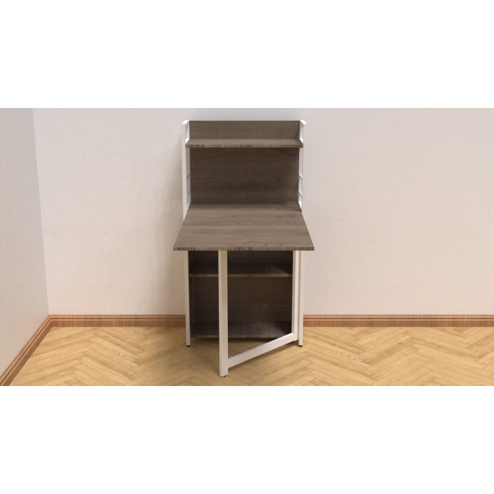 Стіл книжка з етажеркою Практик 1 Ferrum-decor 1200x640x990 Білий метал ДСП Дуб Сонома Трюфель 16 мм (FRD-104622)